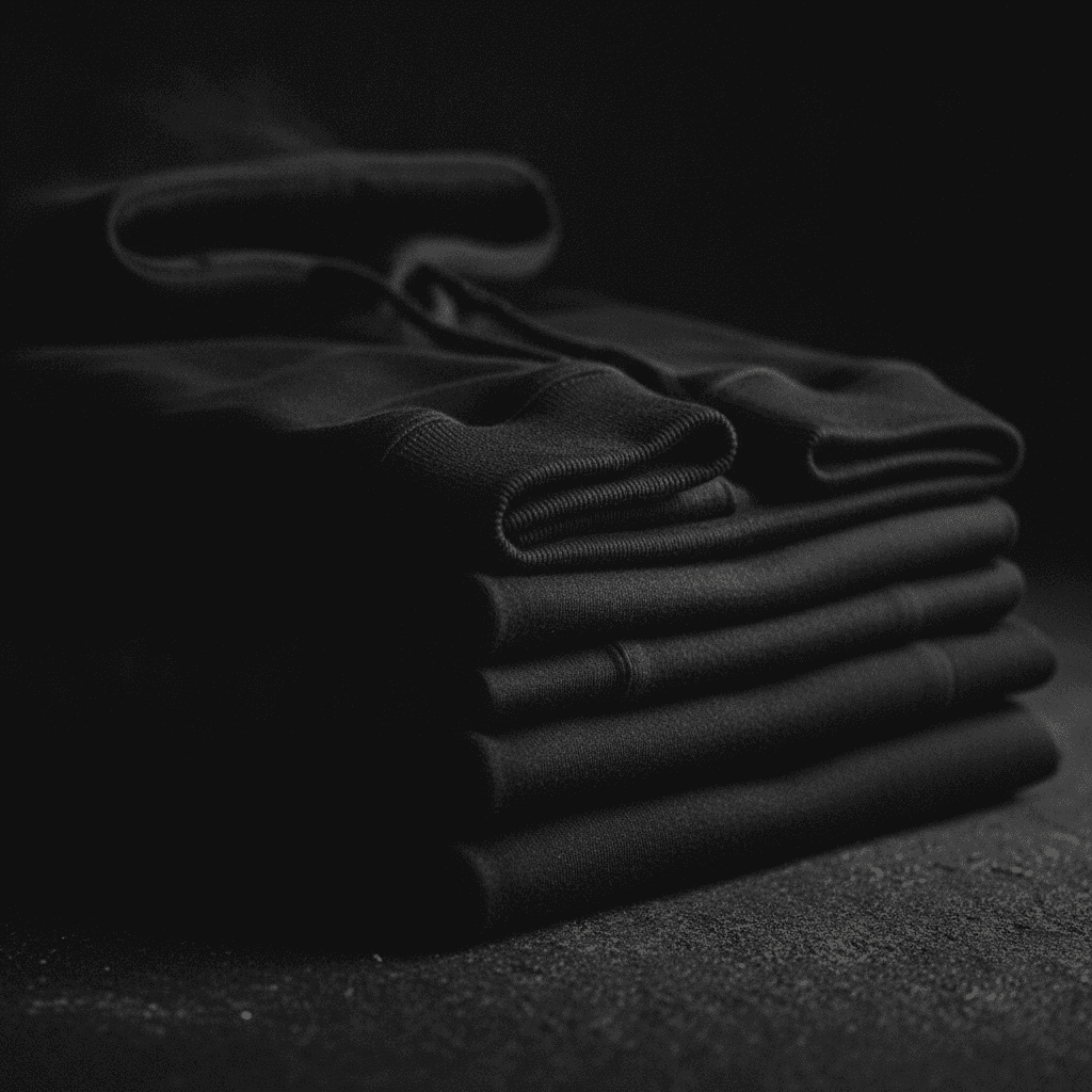 Folded stack of Zodechi garments, close detail of the fabric